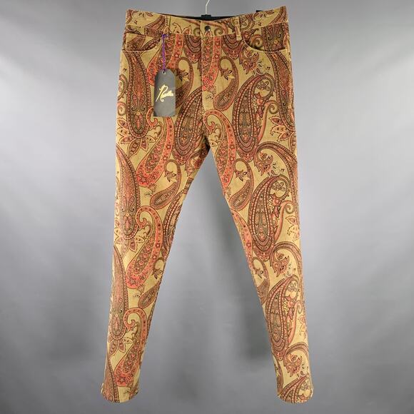NEEDLES Size M Brown Burgundy Green Paisley 5 Pocket Casual Pants - Picture 1 of 6